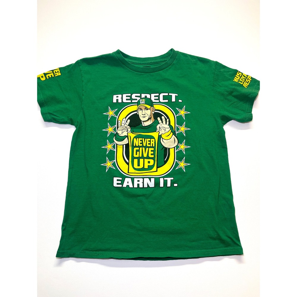WWE John Cena Never Give Up Graphic T-Shirt Youth Medium Green Wrestling Tee